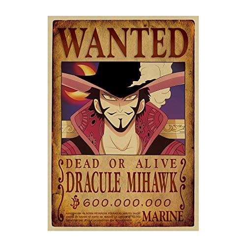 2018 Latest One Piece D Luffy Wanted Wall Scroll, Wanted Posters Kraft Paper,20.514 inch (Mihawk)