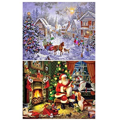 2 Pack 5D DIY Diamond Painting Kit Wall Hanging Full Drill Diamond Painting Set for Christmas Home Decor (Christmas)