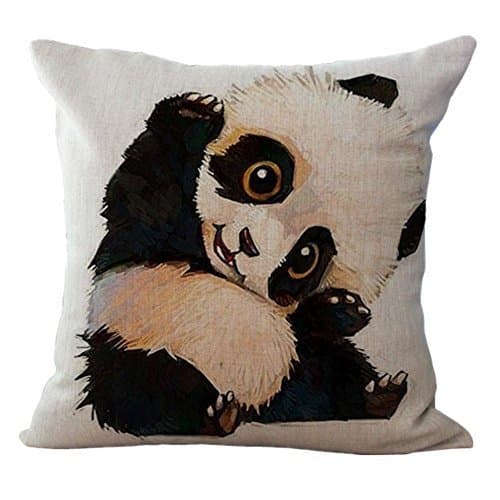 VVLuck Animal Printed Decorative Stuffed Cushion Square Shaped Pillow Case Hidden Zippered Cushion Cover Cotton Linen Throw Pillow Case for Teens Adult Home Office Decoration Cute Panda 18"x18"