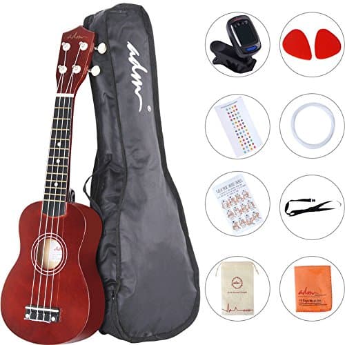 Soprano Ukulele 21 Inch For Beginner Kids with Starter Pack Gig bag Tuner Fingerboard Sticker Chord Card, Brown