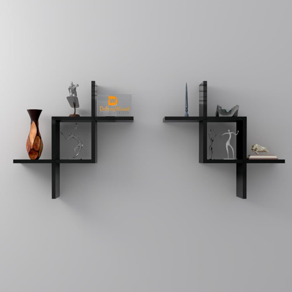 Driftingwood Intersecting Storage Wall Shelves Rack - Black