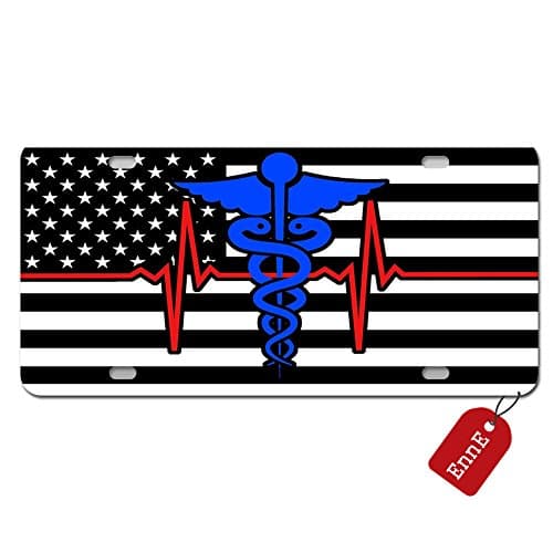 EnnE Personalized Metal License Plate Cover Thin Blue Red Line Nurse Flag For Car 4 Holes Car Tag 12 inch X 6 inch