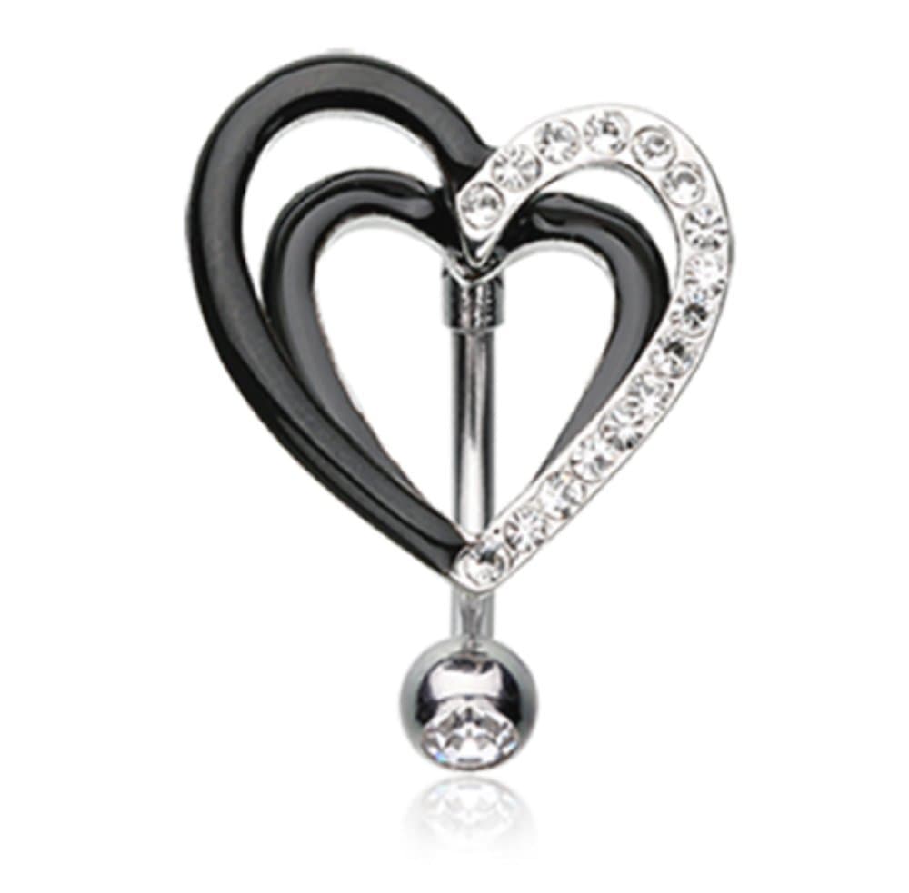 Sparkle Layered Heart Reverse 316L Surgical Steel Belly Button Ring (Sold Individually)