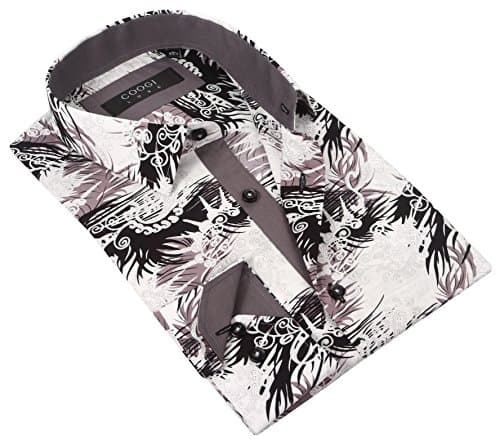 Coogi Luxe Men's White / Grey / Black Tailored Fit Pattern Print Classic Dress Shirt (2X-Large)