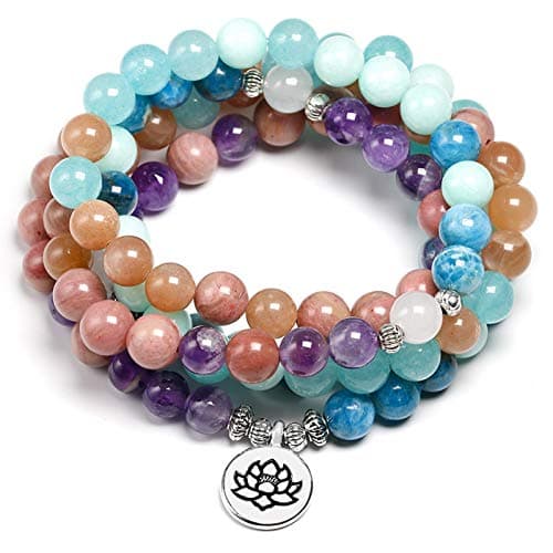 DUOJINZ Natural Stone 108 Mala 8Mm Beads Multi-Layer Buddha Strand Bracelet Yoga Apatite Bracelet For Women Summer Sunstone Jewelry