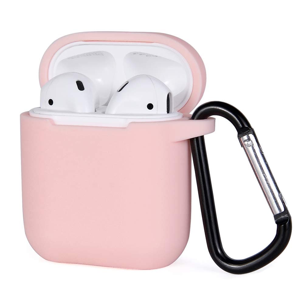 Miso Compatible for AirPods Case with Keychain, Shockproof Protective Premium Silicone Cover Skin for AirPods Charging Case 2 & 1 (AirPods 1, Pink)