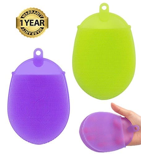Silicone Scrubbers Sponge Antibacterial Multipurpose Dish Brush Sponge for Kitchen Wash Dish Wash Makeup Brush Wash Body Wash Face Wash Fruit and Vegetable Wash 2-Pack
