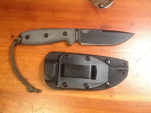 ESEE Knives 4SCP Part Serrated Model 4 FIxed Blade Knife with Black Linen Micarta Handles
