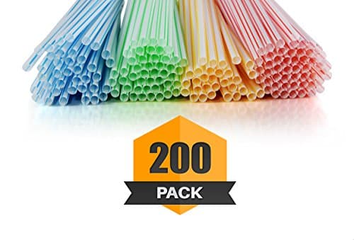 Striped Straws - BPA-Free, Plastic Straw Pack - 8-1/4 Inches Long Assorted Colors - 200-Pack (Straight)