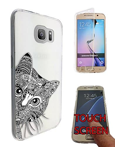 C0073 - Cool Aztec Cat Face Cute Funky Design Samsung Galaxy S6 Edge Fashion Trend CASE Gel Rubber Silicone Complete 360 Degrees Protection Flip Case Cover