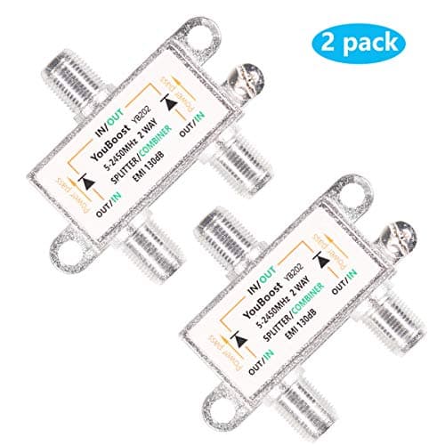 YouBoost (2 Pack) Silver Plated 2 Way HDTV Antenna Satellite Coax Cable TV Splitter Antenna Combiner Bidirectional Modem and MOCA 5-2450MHz