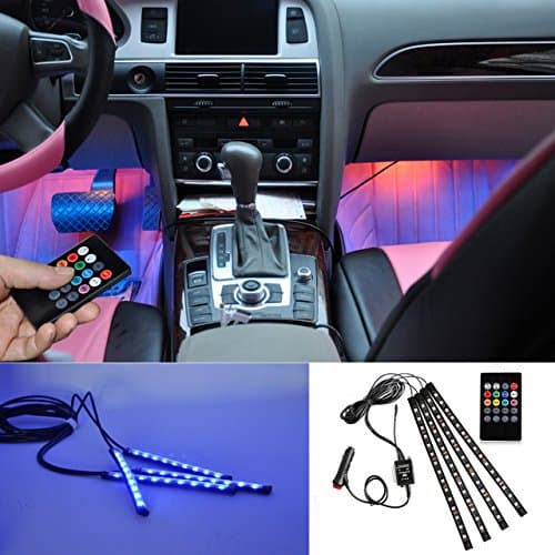 BRTLX LED Interior Car Lights 3.28ft Multicolor Atmosphere Underdash Lighting Kit 4pcs 60 LEDs with Sound Active Function Wireless Remote Control Car Charger Included Universal Fitment