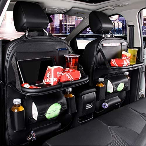 Pu Leather Car Backseat Organizer, 1Pack Multi Pocket Car Back Seat Storage for iPad, Snacks and Kids Kick Mat Seat Protector Cover Rear-Facing Heavy Duty Stain Protection(7Pockets)