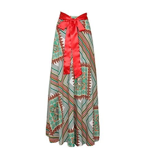 African Floral Print Adjustable Strap A Line Maxi Long Green Dress-XL
