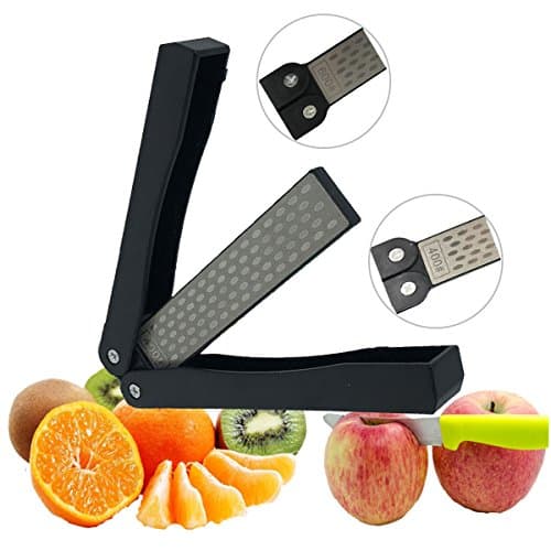 Pocket Knife Sharpener,Double Sided Folded Diamond Knife Sharpener Stone Whetstone(400/600grit)for Kitchen, Garden, Outdoor Camping Sharpening Tool Fine/Coarse Grinding Black Apowan