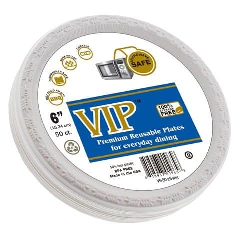 VIP Plates V-6-50-16-WHT 6 in. Diameter Plastic & Microwave Safe Disposable Plates - 50 Per Pack44; White