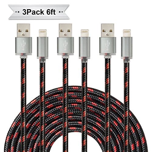 Kinbashi Lightning Cable 3-Pack 6Ft Nylon Braided iPhone Charger Compatible for Apple Device