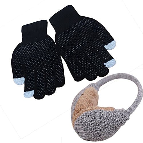 Warm Winter Set-1 Removable Warm Winter Earmuffs,Ear Cover Wrap Adjustable Cold Weather Ski Snow Warm Ear Muffs And 1 Non-Slip Touchscreen Gloves Winter Warm Knit (gray)