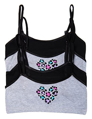 Caramel Cantina Girls 4 Pack Training Bras in Fun Patterns (Small, Blk/Gry)