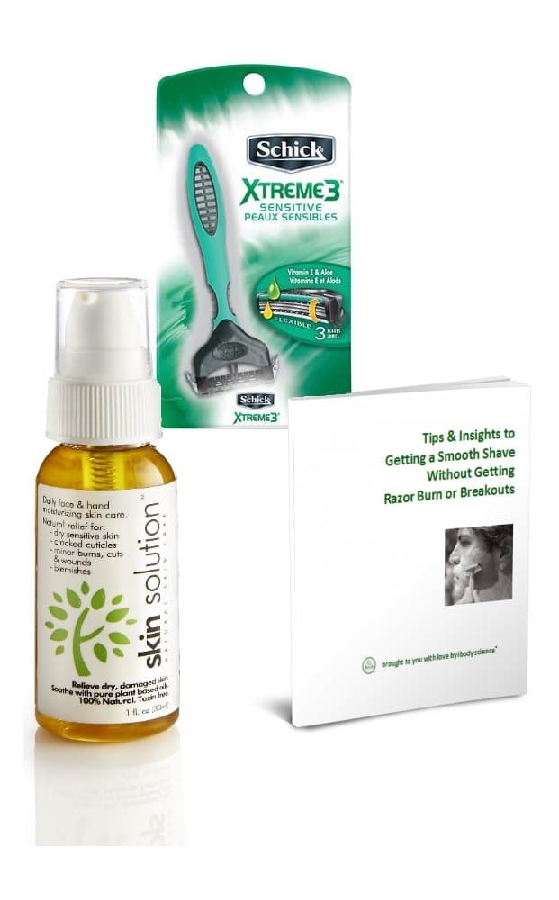 Award Winning 1 oz. Skin Solution 3-in-1 Shave Oil by ibody science for Sensitive Skin + Schick Xtreme 3 Razor + Book