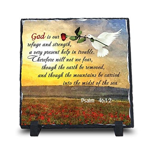God Is Our Refuge And Strength, A Very Present Help Psalm 46:1-2 (7.5X7.5, KJV) | Superior Religious Inspirational Home Décor Christmas Gifts Slate | Christian Home Plaque Stone Gift