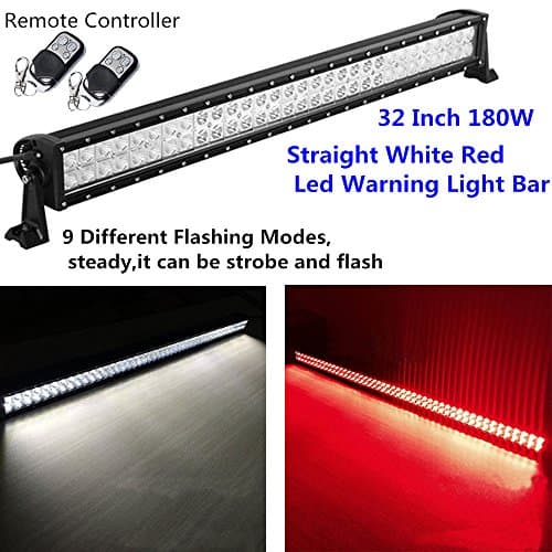 Night Break Light 32 Inch 180W Led Light Bar with Remote Controller White and Red Color Changing Led Warning Emergency Light Bar for Off-road SUV Boat 4x4 Jeep Lamp 4wd