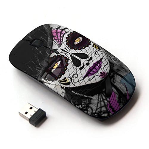 Planetar Colorful PrinTed Ultra-thin Wireless Optical 2.4Ghz Mouse - Black ( Fancy Stylish Candy Skull Wake )