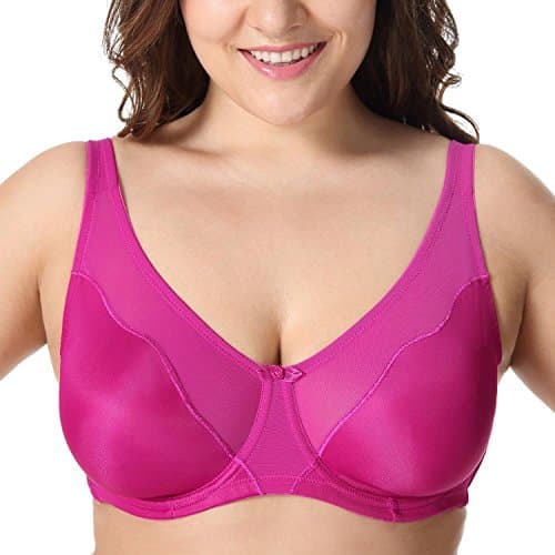baqijian Women V-Neck Full Coverage No Padding Underwire Minimizer Bra Fuchsia10 D 34