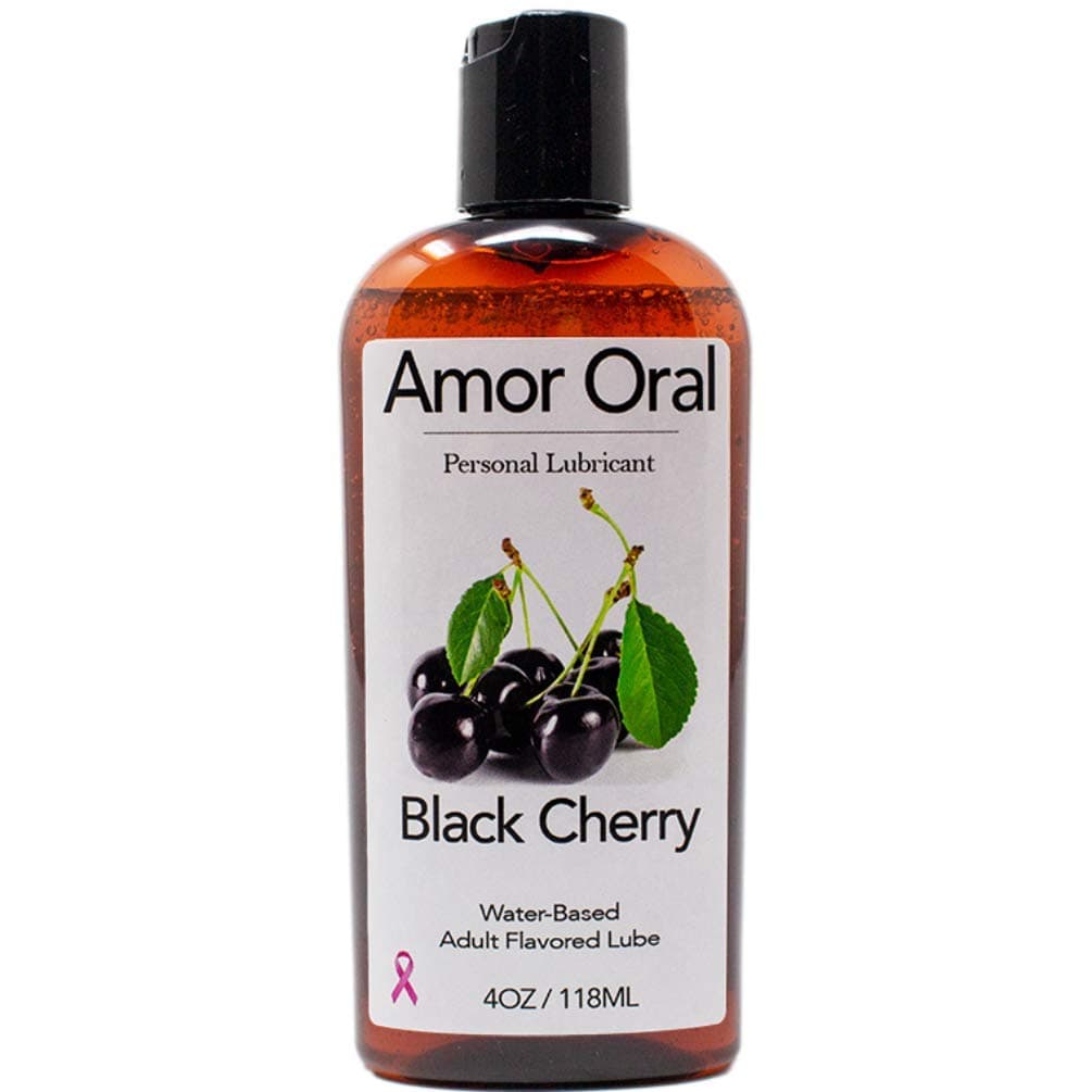 Amor Oral Black Cherry Flavored Lube - Edible, Water Based, Flavored Personal Lubricant for Women, Men, Couples, 4 oz (Black Cherry)