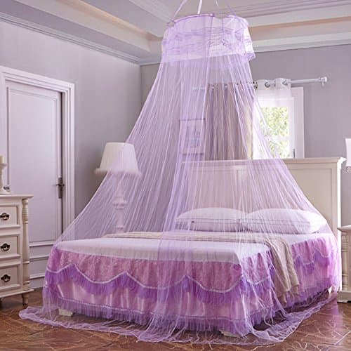 Round Bed Canopy Curtains Princess Style Bedroom Decor Mosquito Net Fits for Crib/Twin/Full/Queen/King Beds, Purple