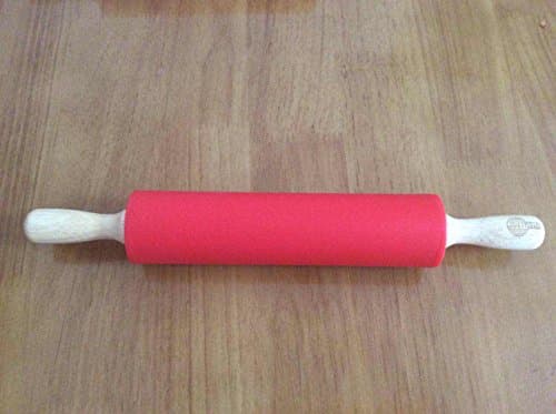 JUKITOO THE BEST SELLING Silicone Rolling Pin Non-stick Surface Wooden Handle Rolling Pin, Silicone Surface Rolling Pin, Wooden Rolling Pin Handle for Rolling Dough, Baking,12 inch (Red)