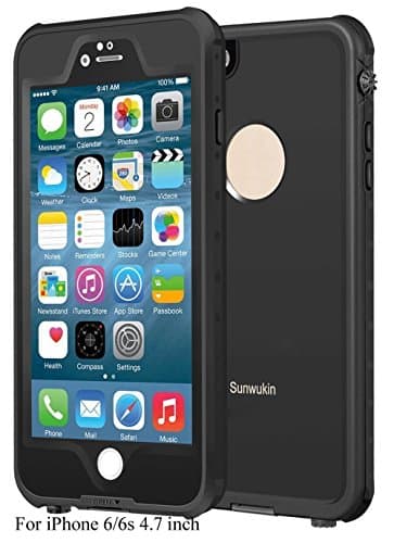 Sunwukin Waterproof Case for iPhone 6s iPhone 6 Water Proof Cases , IP68 Certified 6.6ft Depth Under Water Shockproof Snowproof DirtPoof Protective Cell Phone Cover for iPhone 6/6s 4.7 inch - Black