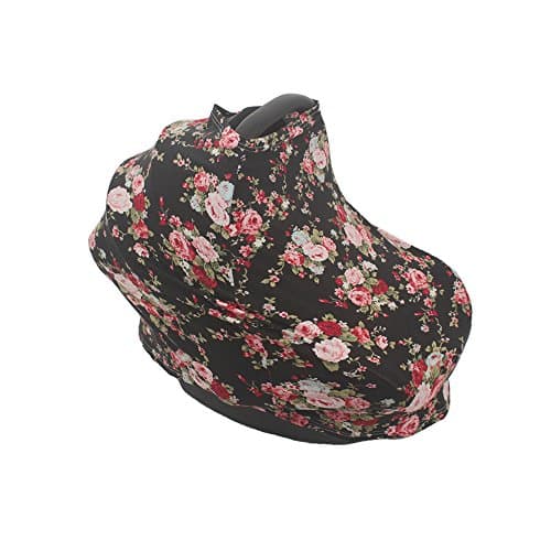 SHELLBOBO Smart Baby Breathable Adjustable Peep Window Universal Car Seat Cover Floral Canopy (black)