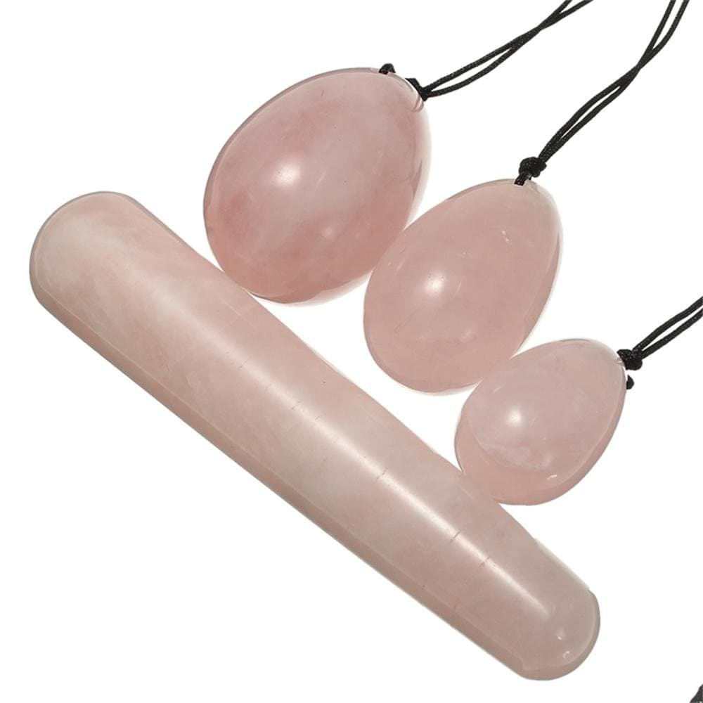 Jade Egg Yoni Egg Massage Stone, 4pcs/Set Rose Crystal Massage Balls and Jade Stick for Kegel Exercise Pelvic Floor Vaginal Muscle Exerciser (A)
