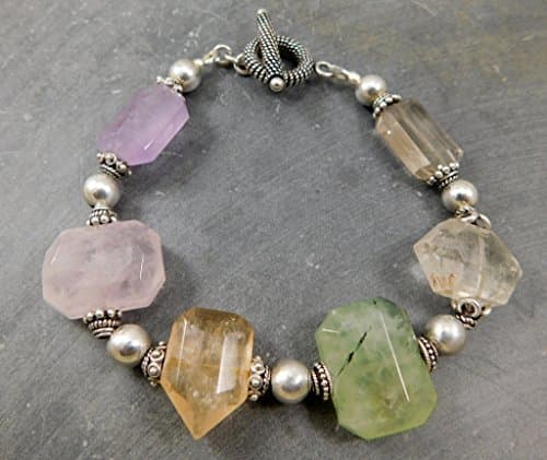 Pastel Quartz Multi Stone Bali Sterling Silver Bracelet