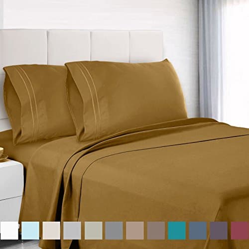 Empyrean Bedding Twin Bed Sheets Set - 4 Piece Sheets for Twin Size Bed - 14"-16" Fitted Twin Sheets - 4 Piece Bed Sheets Twin Set - Deep Pocket Luxury Sheets - Twin Sheet Set - Camel Gold