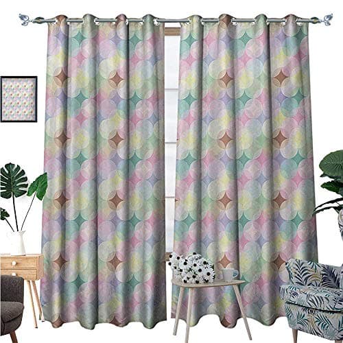 BlountDecor Geometric Circle Room Darkening Wide Curtains Soft Circular Forms with Star Elements Radiant Unusual Abstract Artwork Customized Curtains W84 x L96 Multicolor