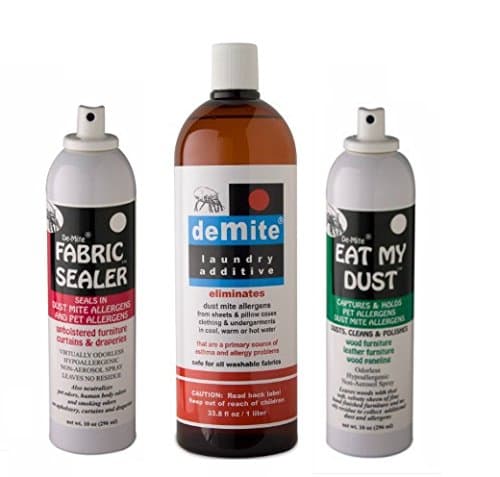 DeMite 3 Pack Bundle: Eat My Dust 10oz, Fabric Sealer 10oz, Laundry Additive 1L - Eliminate Allergens & Neutralize Odors from Wood Furniture, Sofa, Sheets, Pillow Cases, Blankets, Clothing & Curtains