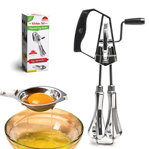 KiTheea Manual Egg Beater - Stainless Steel Kitchen Hand Mixer - Eggs Separator Tool - Hand Beater Whisker - Hand Whisk