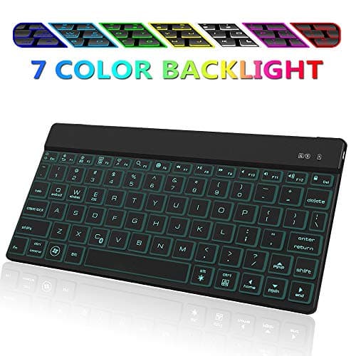 Wireless Bluetooth Keyboard for iPad,Portable Slim 7-Colors Backlit Keyboard,Compatible with iPad Pro 11/12.9,iPad Air,iPad Mini,iPhone and Other Smartphones,Built in Rechargeable Battery-Black