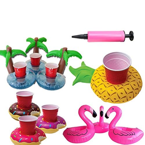 ACHIEWELL 16 Pack Inflatable Flamingo Coasters Cup Drink Holder with a Mini Air Pump - Toys for Pool Items (Mixed loading 10PCS)