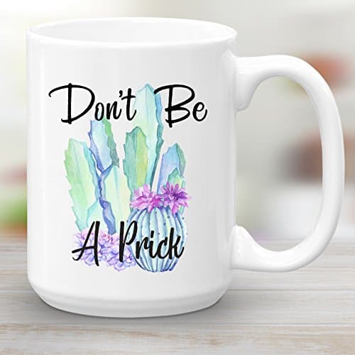 Don't Be A Prick Funny Cactus Succulent Coffee Mug, 15oz