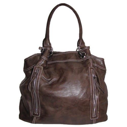 Large Zipper Tote Handbag (Dark Brown)
