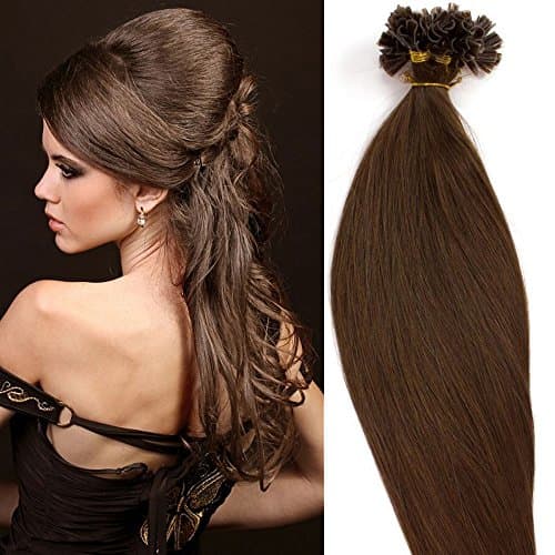 S-noilite 20" 100 Strands Straight Pre Bonded U Tip Remy Human Hair 0.5g/strand 50grams/pack Keratin Fusion Hair Extensions for Women Nail Tips Hair Piece #4 Medium Brown