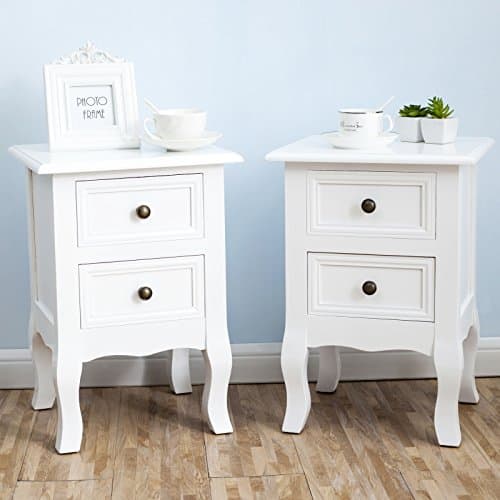 2 Pieces of White Nightstand Set 2 Bedside End Table Pair Shabby Chick Bedroom Furniture