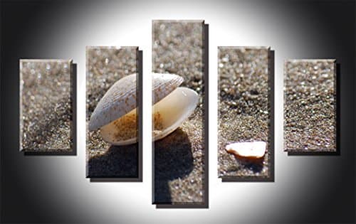 LYGLO Canvas Prints - Gray Shell On The Beach Landscape Oil Painting On Canvas Wall Art Prints For Living Room Home 5pcs/set Size 40"W x 20"H overall