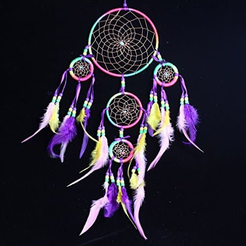 Handmade Decorative Dream Catcher, G2PLAY Complete Feathers Pendant for Home Kids Bedroom Car Decoration (Five Catcher Purple)