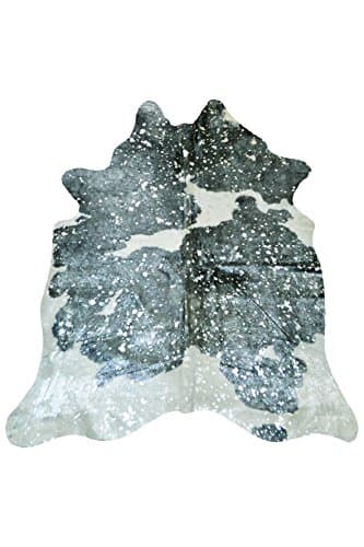 Silver Metallic Acid Wash on Black and White Base Original Cowhide Rug