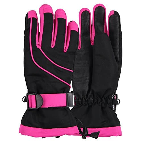 Women's Thinsulate Lined Waterproof Ski Glove (Black/Hot Pink, Small/Medium)