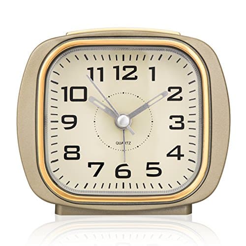 Alarm Clock,COCOMOON Analog Clock,Simple to Set ,Ascending Sounds ,With Nightlight and Snooze,Ascending Sound Alarm,Small ,Battery Powered(Gold)